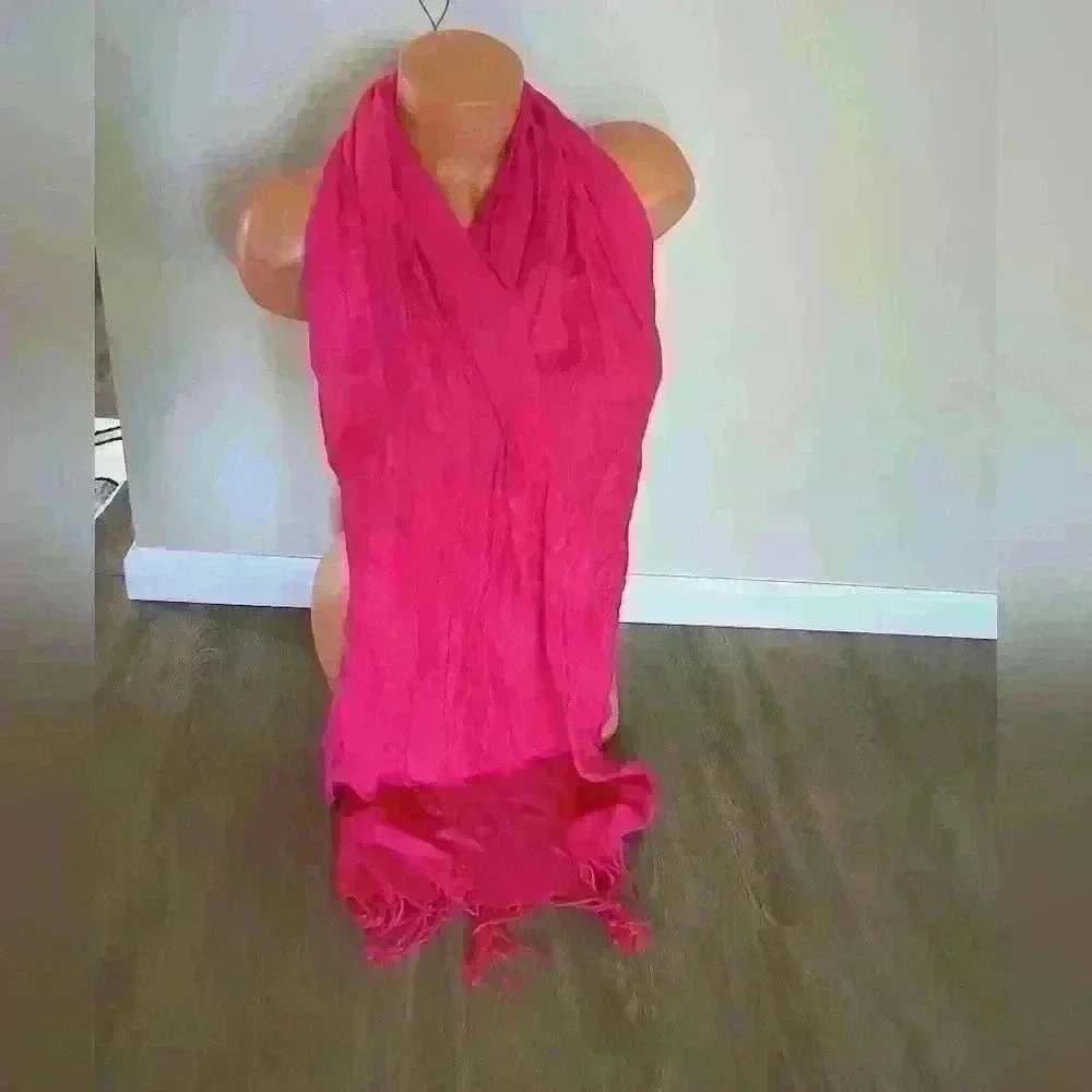 Made In India Pink Panel Accent Scarf With Fringe Women's Multifunctional